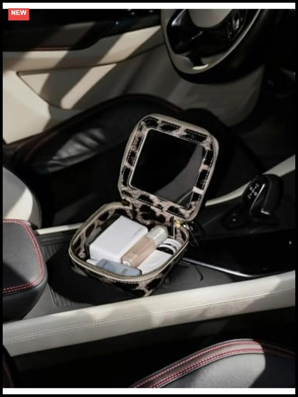 Clear Makeup Bag Faux Leather Leopard Print for Purse Travel Mini Cosmetic Pouch